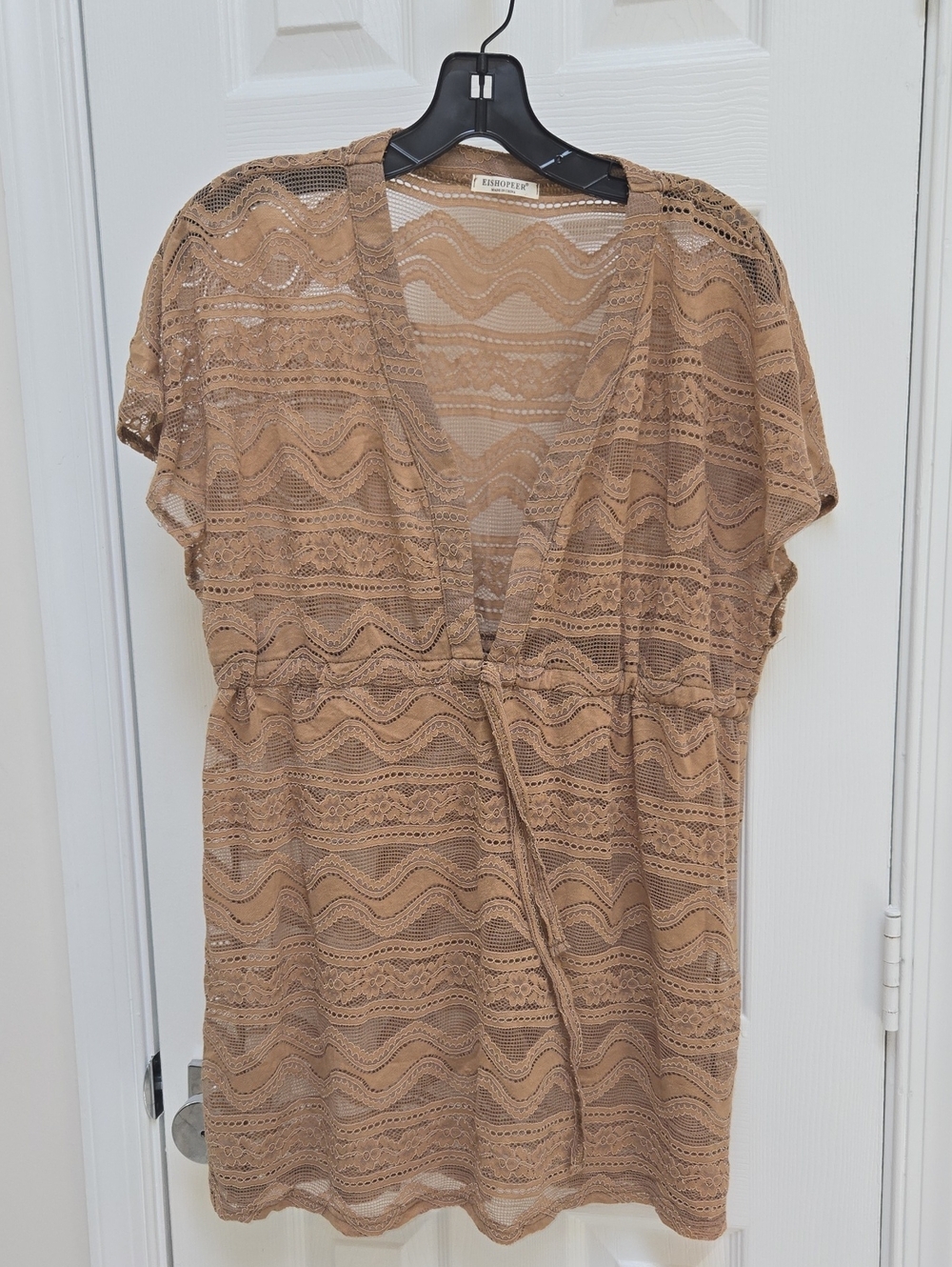 Lace Tie-Front Swim Coverup in Tan